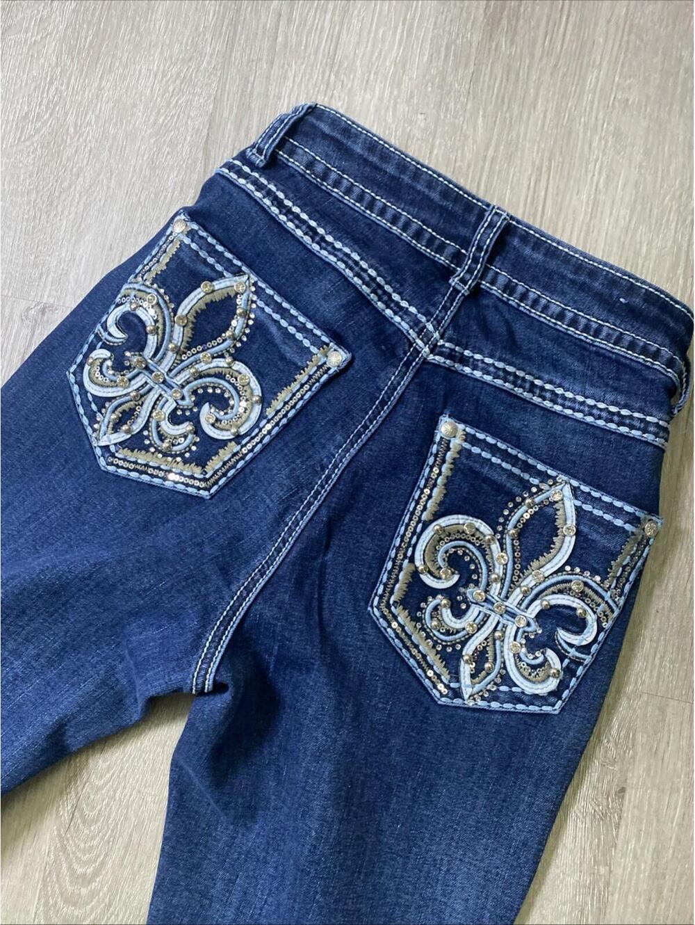 H&Y Fashion Jeans Size 0 Women’s Bedazzled Embellished Embroidered Flare Blue